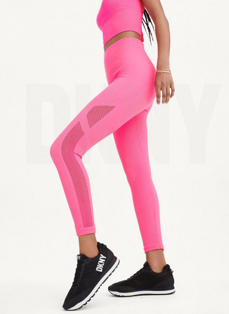 Pink Women's DKNY Rib Knit High Waisted Seamless Leggings | Australia-D0423