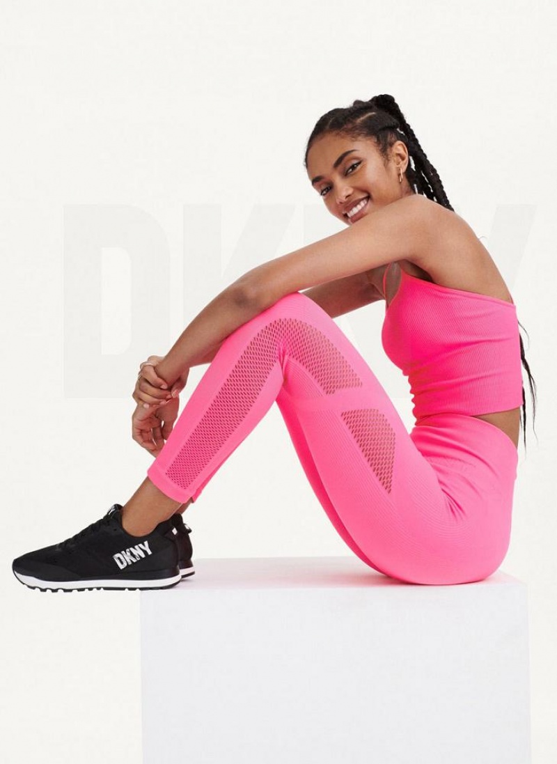 Pink Women's DKNY Rib Knit High Waisted Seamless Leggings | Australia-D0423