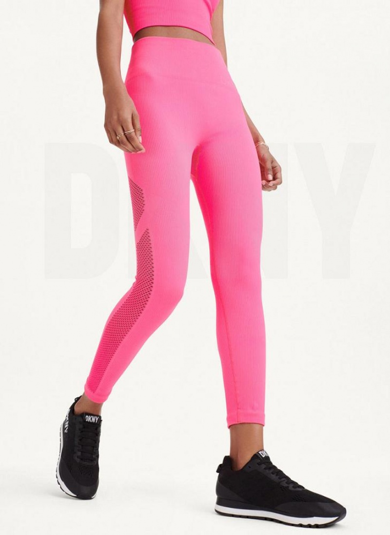 Pink Women\'s DKNY Rib Knit High Waisted Seamless Leggings | Australia-D0423