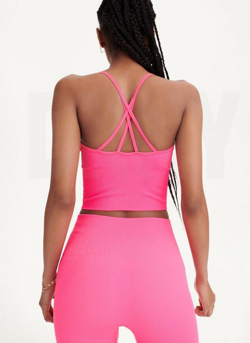 Pink Women's DKNY Rib Knit Seamless Crop Tank Tops | Australia-D0274