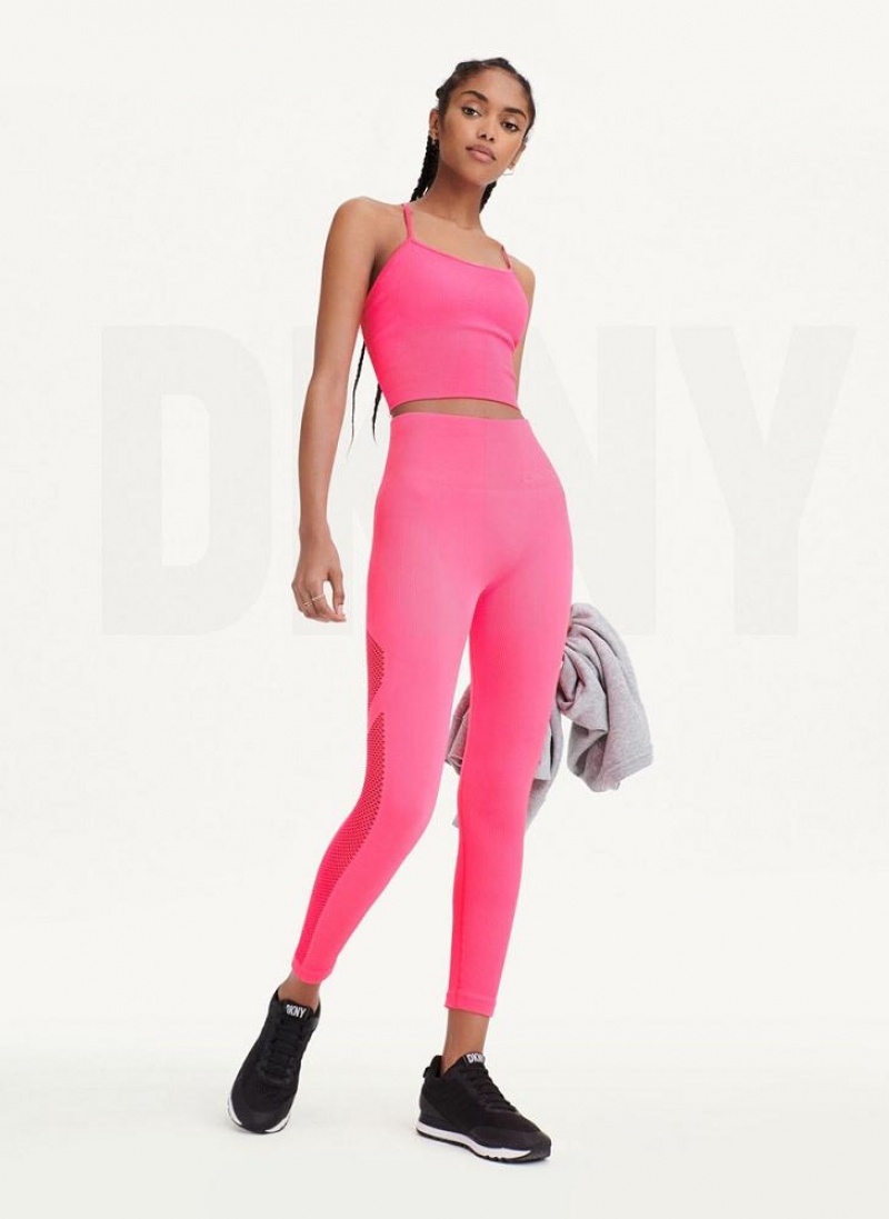 Pink Women's DKNY Rib Knit Seamless Crop Tank Tops | Australia-D0274