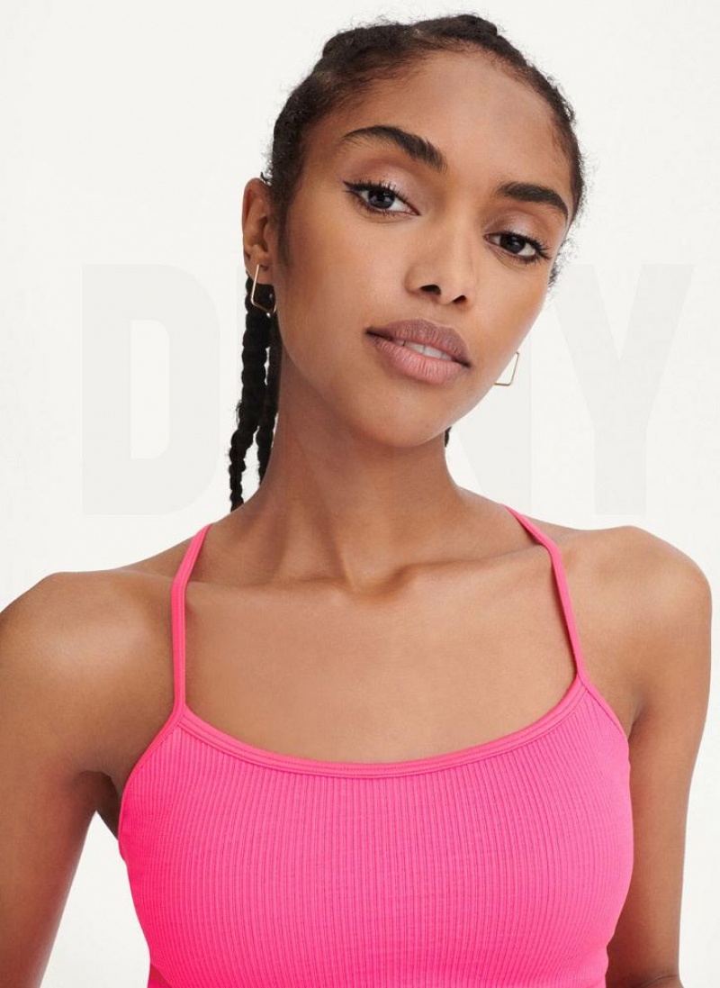 Pink Women's DKNY Rib Knit Seamless Crop Tank Tops | Australia-D0274