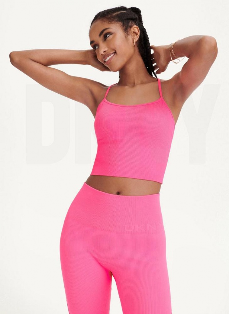 Pink Women\'s DKNY Rib Knit Seamless Crop Tank Tops | Australia-D0274