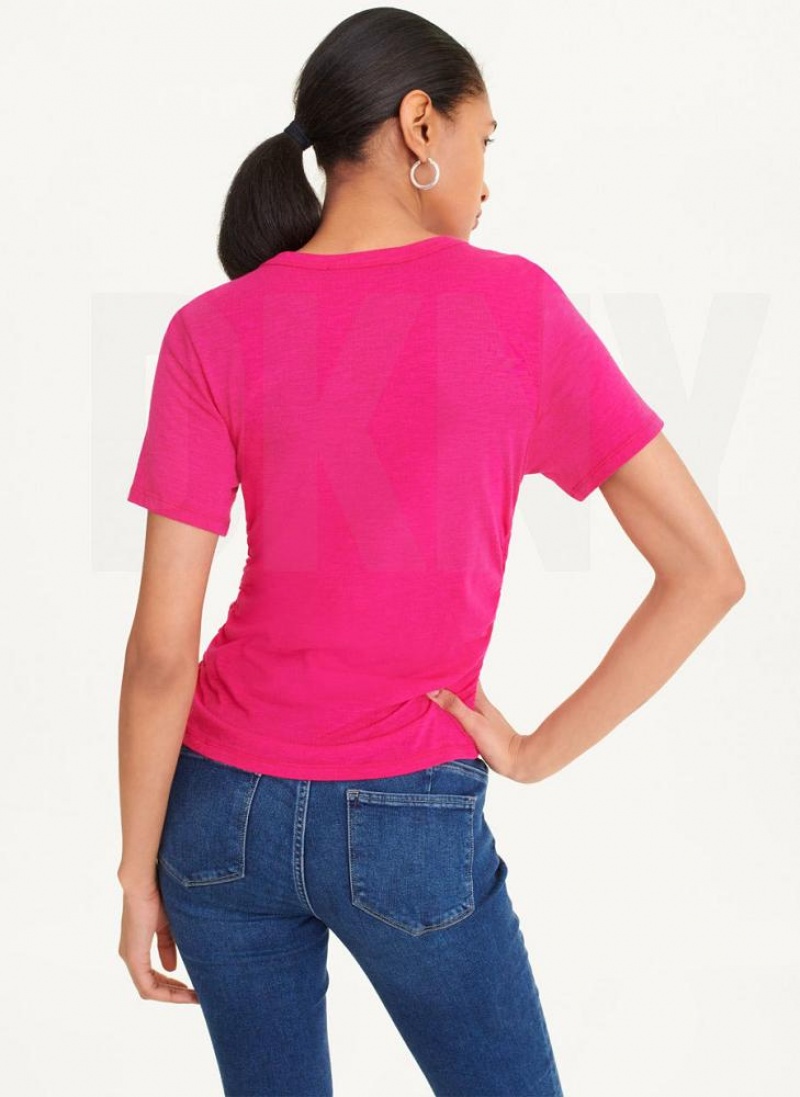 Pink Women's DKNY Ruched Front T Shirts | Australia-D1549