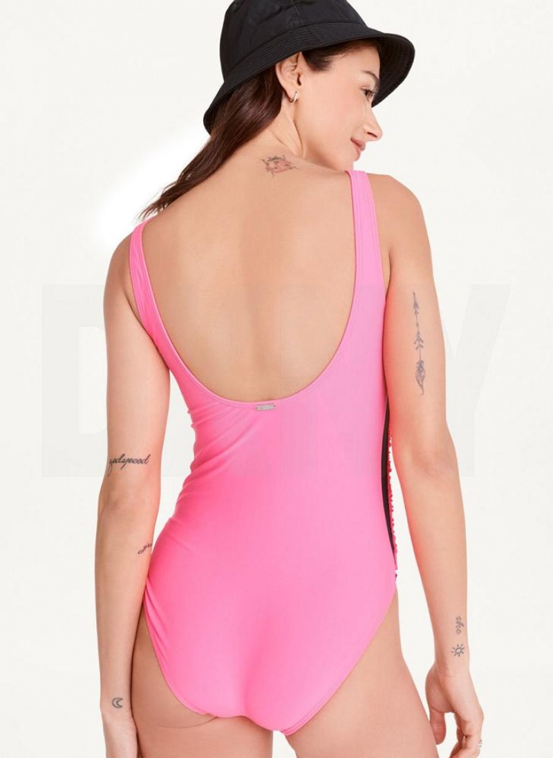 Pink Women's DKNY Scoop Neck One-Piece Swimsuits | Australia-D1755