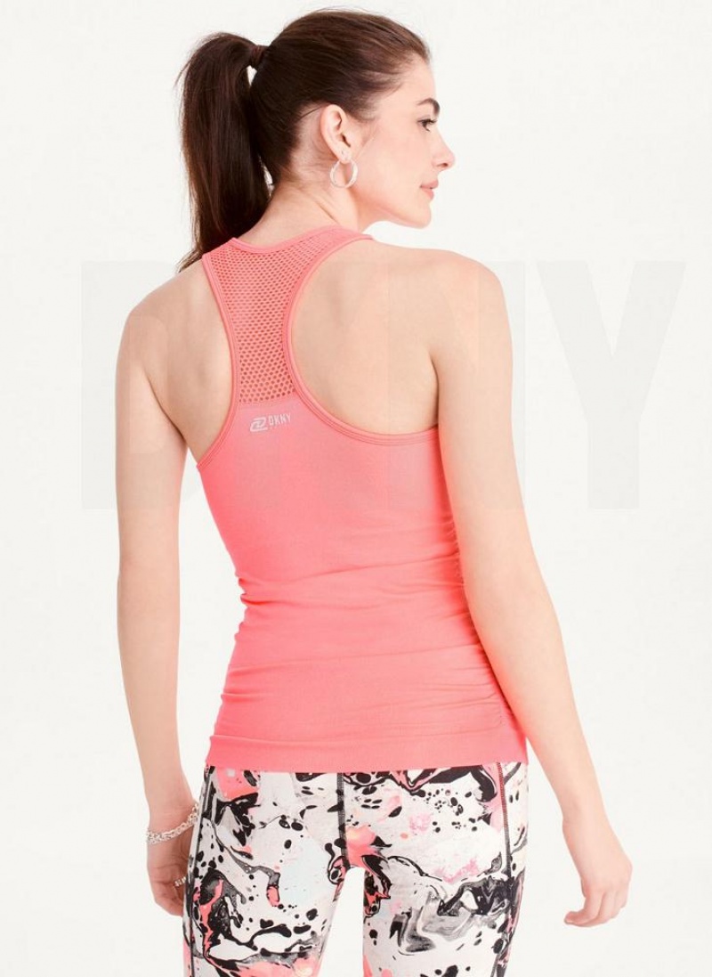 Pink Women's DKNY Seamless Racerback Ruched Tank Tops | Australia-D1019