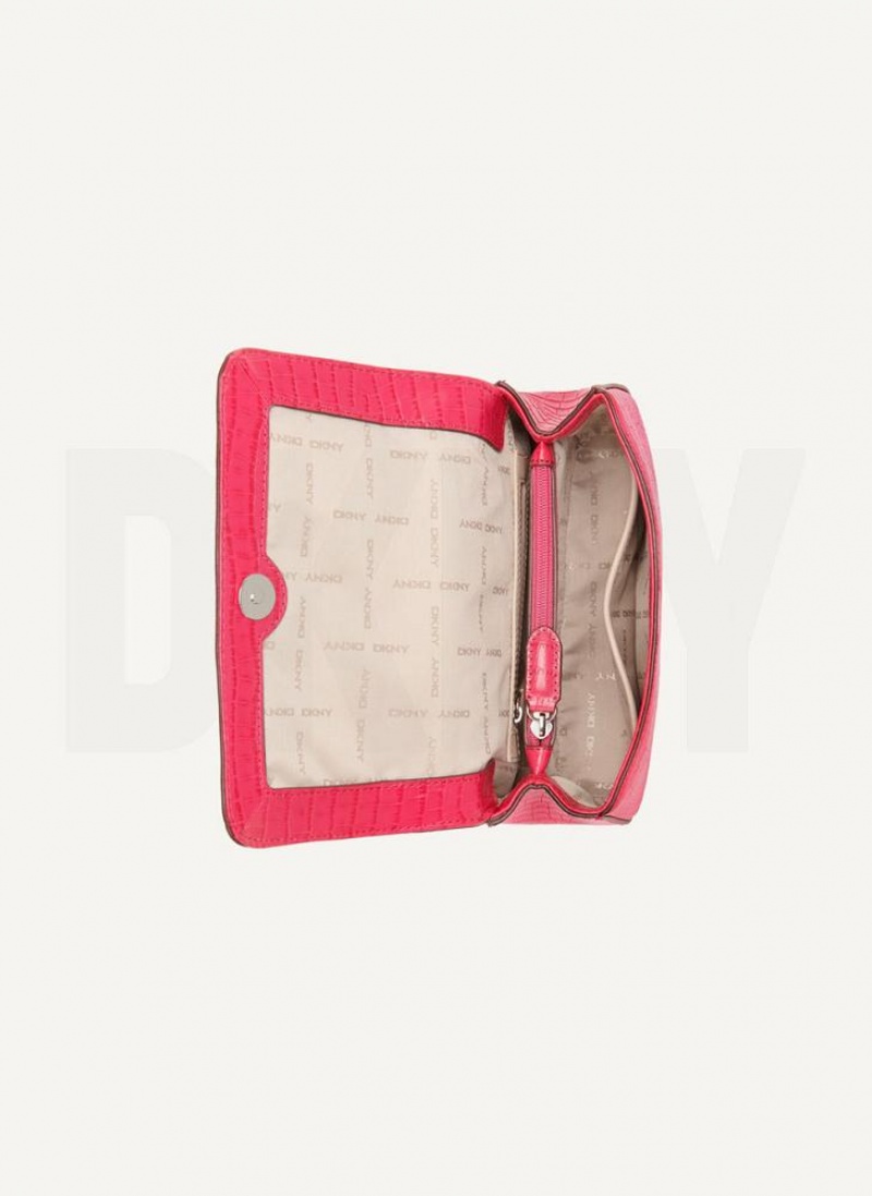 Pink Women's DKNY Sina Croco Flap Shoulder Bags | Australia-D1927