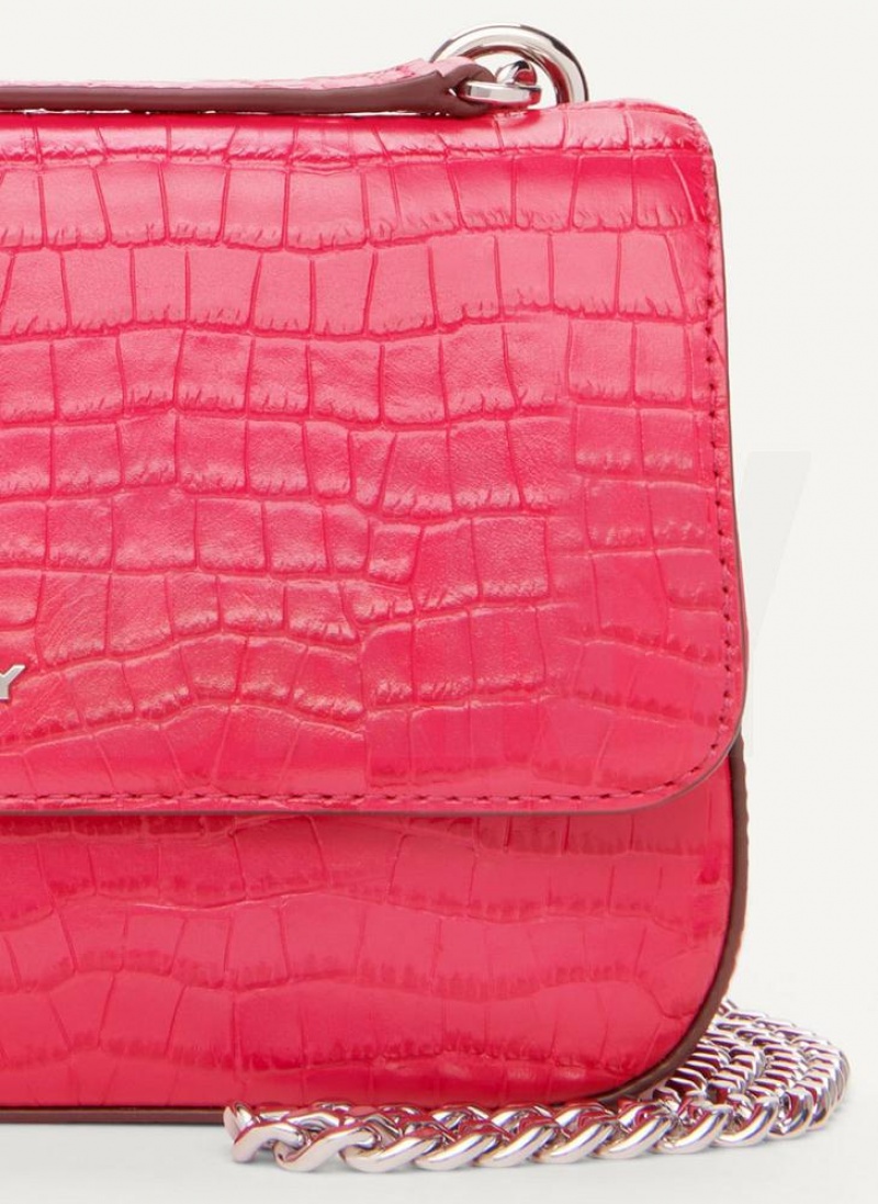 Pink Women's DKNY Sina Croco Flap Shoulder Bags | Australia-D1927