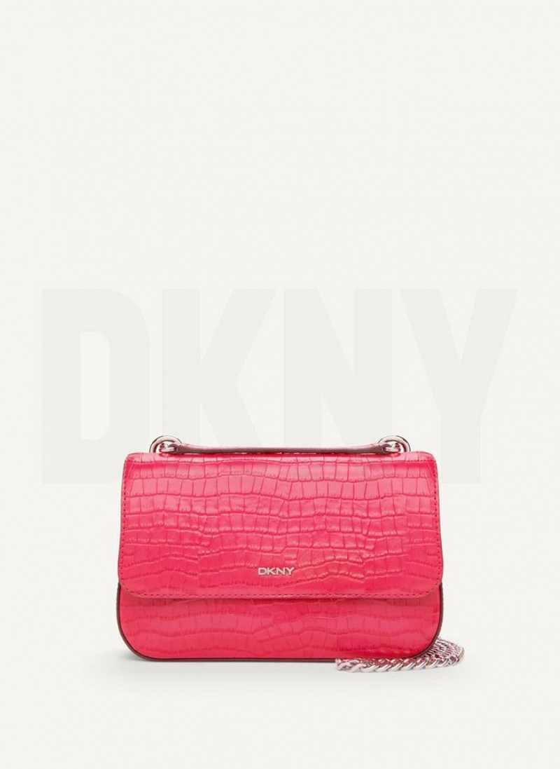 Pink Women\'s DKNY Sina Croco Flap Shoulder Bags | Australia-D1927