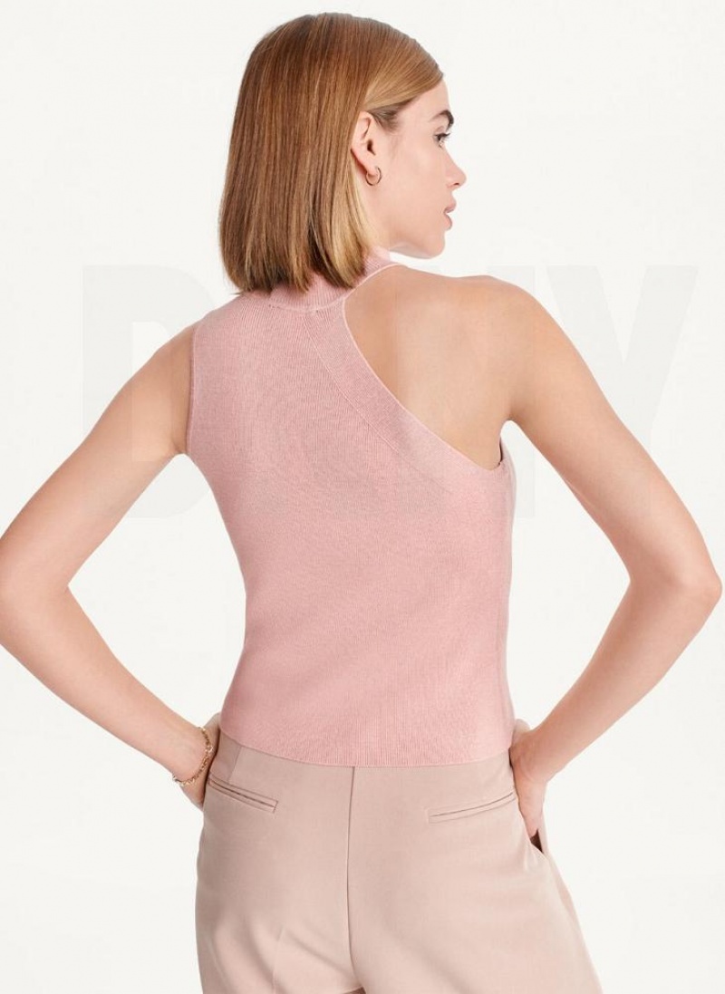 Pink Women's DKNY Sleeveless Mock Neck Sweaters | Australia-D1380