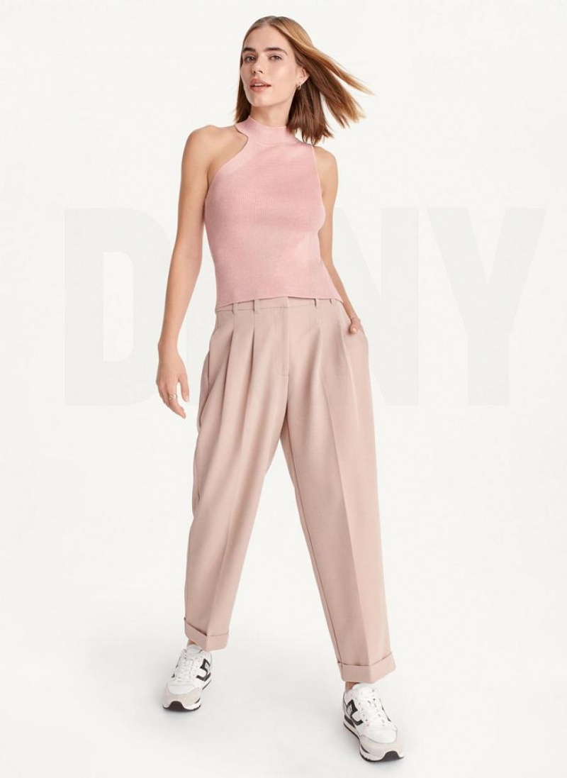 Pink Women's DKNY Sleeveless Mock Neck Sweaters | Australia-D1380