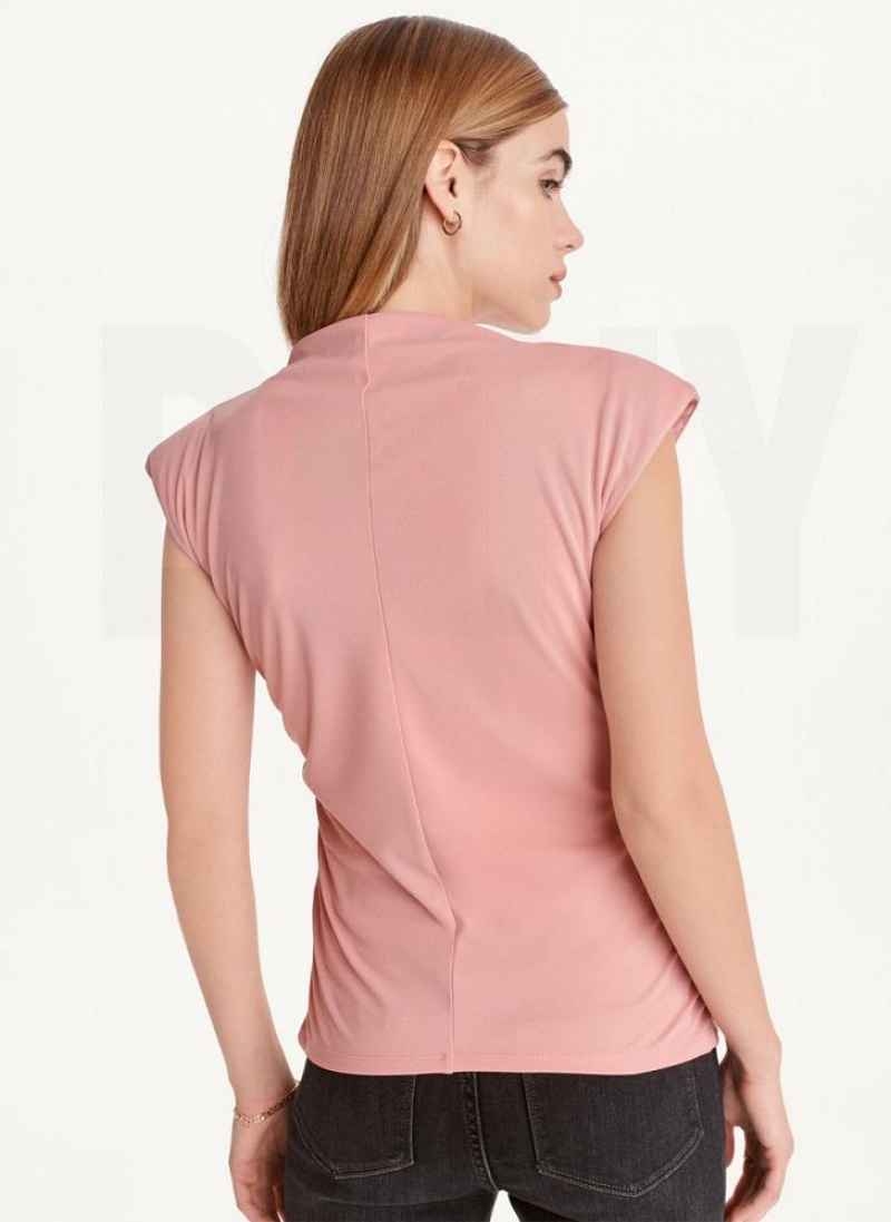 Pink Women's DKNY Sleeveless Side Ruch Tank Tops | Australia-D1064