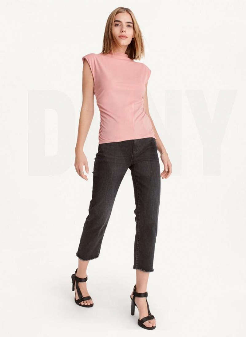 Pink Women's DKNY Sleeveless Side Ruch Tank Tops | Australia-D1064