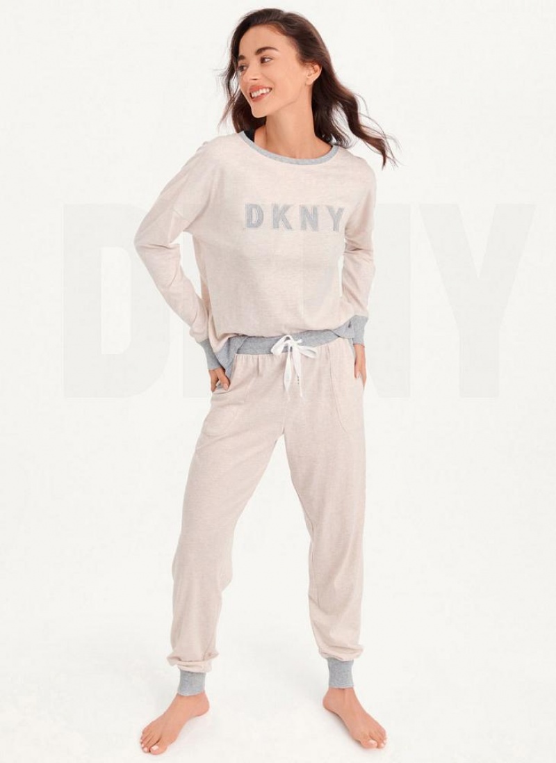 Pink Women's DKNY Top And Jogger Sleep Set Pajamas | Australia-D1973