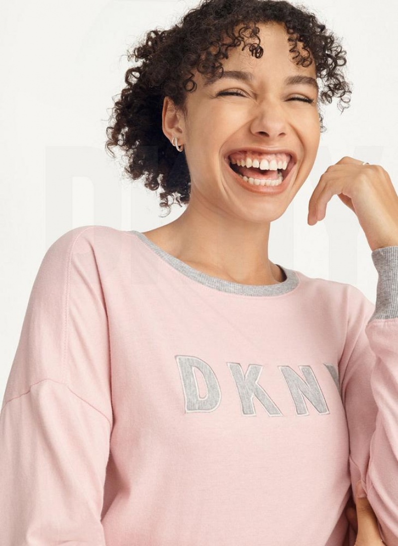 Pink Women's DKNY Top And Jogger Sleep Set Pajamas | Australia-D1973
