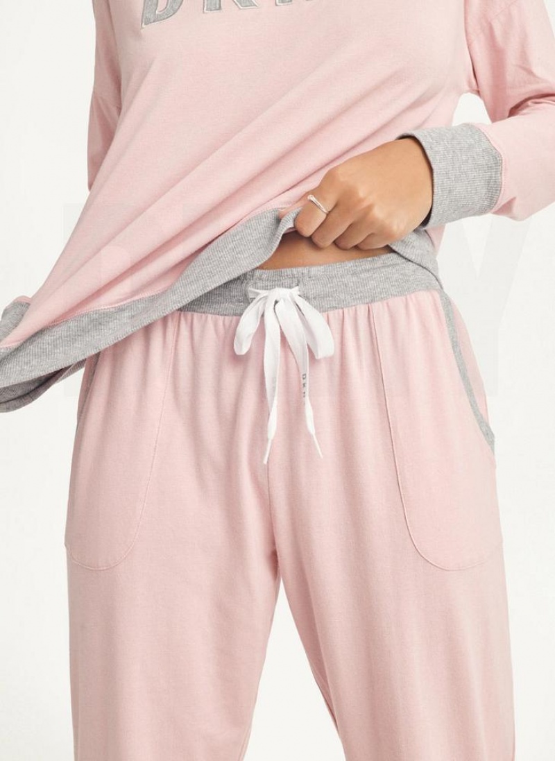 Pink Women's DKNY Top And Jogger Sleep Set Pajamas | Australia-D1973