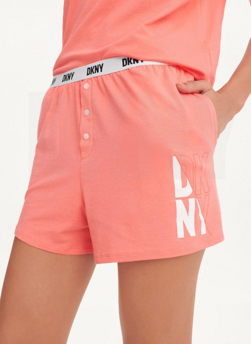 Pink Women's DKNY Top & Boxer Sleep Set Pajamas | Australia-D1147
