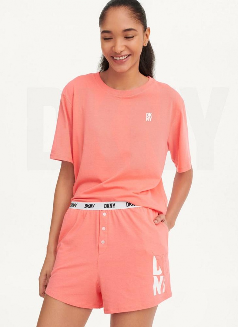 Pink Women\'s DKNY Top & Boxer Sleep Set Pajamas | Australia-D1147