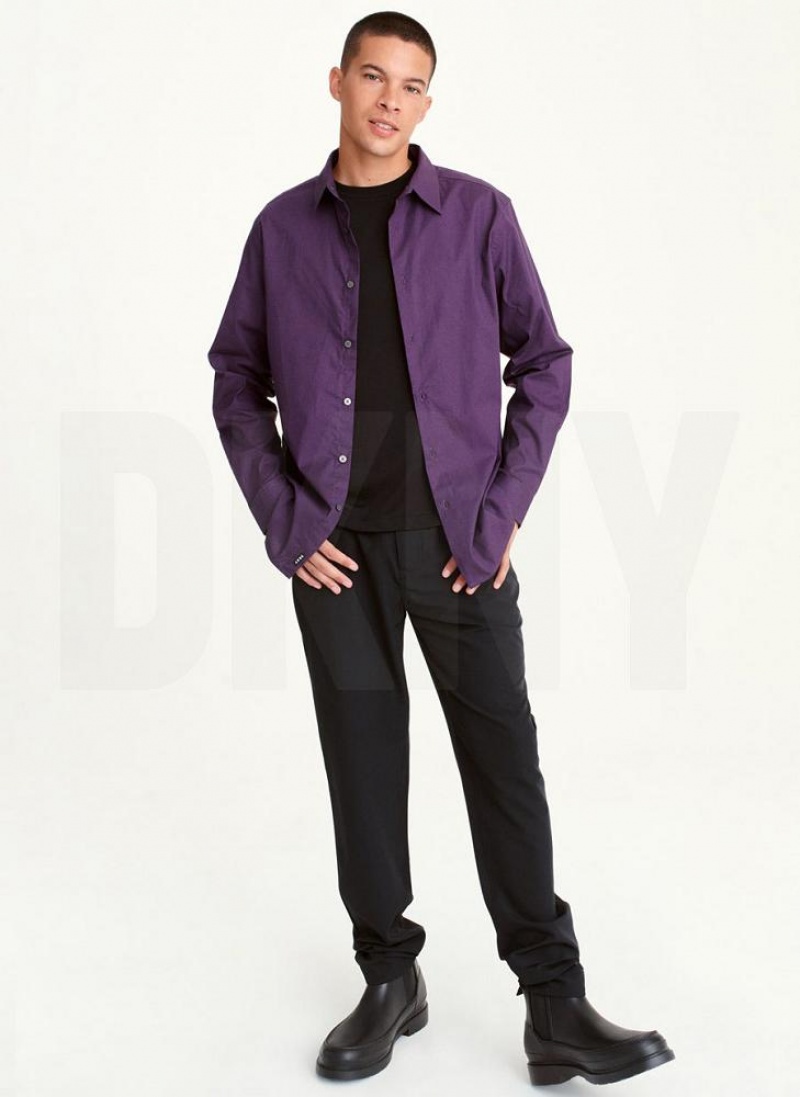 Purple Men's DKNY Long Sleeve Button Down Shirts | Australia-D1595