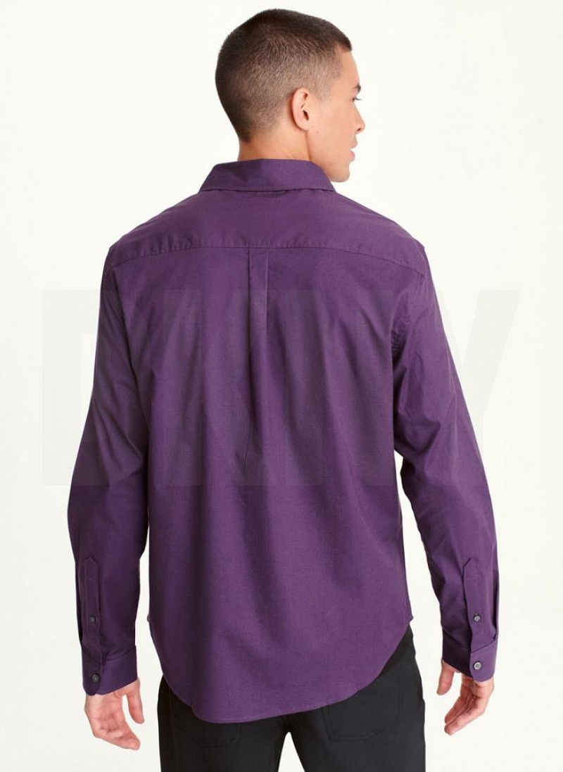 Purple Men's DKNY Long Sleeve Button Down Shirts | Australia-D1595