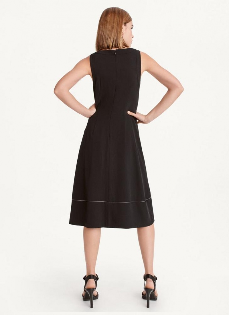 Purple Women's DKNY Crewneck Printed Mix Pleated Midi Dresses | Australia-D0194