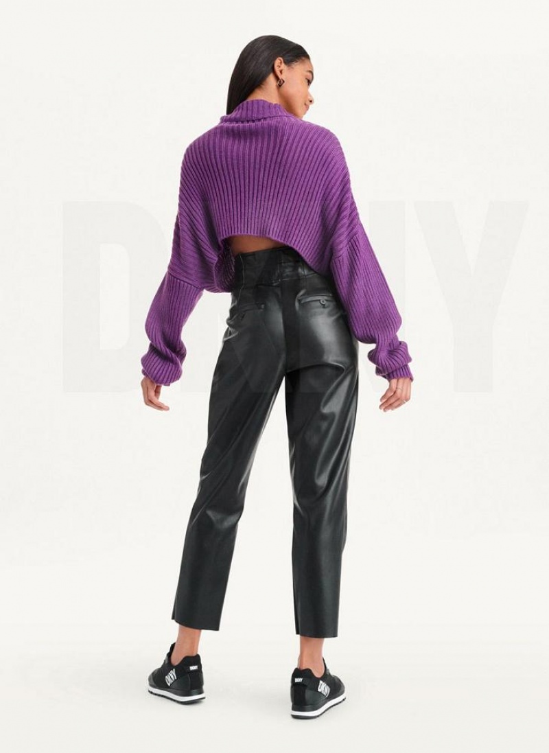 Purple Women's DKNY Cropped Turtleneck Sweaters | Australia-D0821