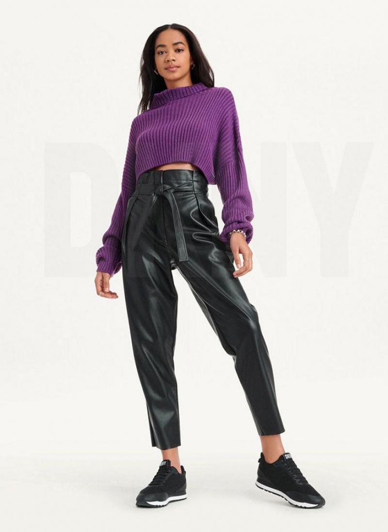 Purple Women's DKNY Cropped Turtleneck Sweaters | Australia-D0821