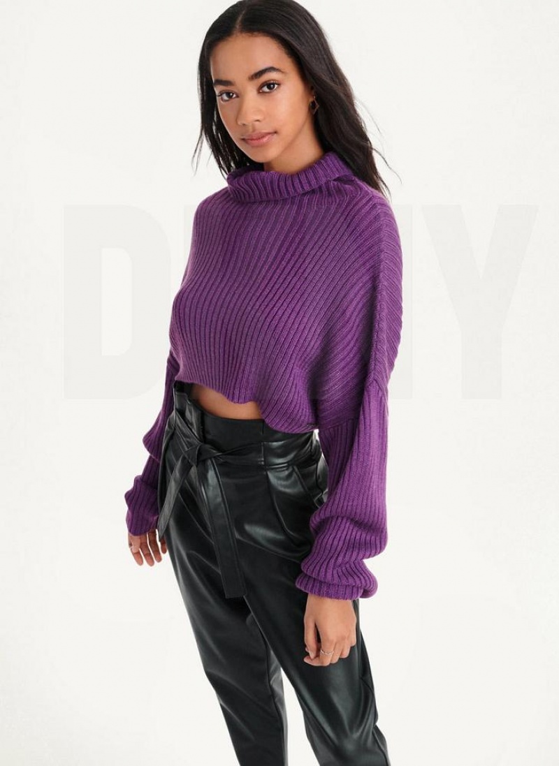 Purple Women's DKNY Cropped Turtleneck Sweaters | Australia-D0821