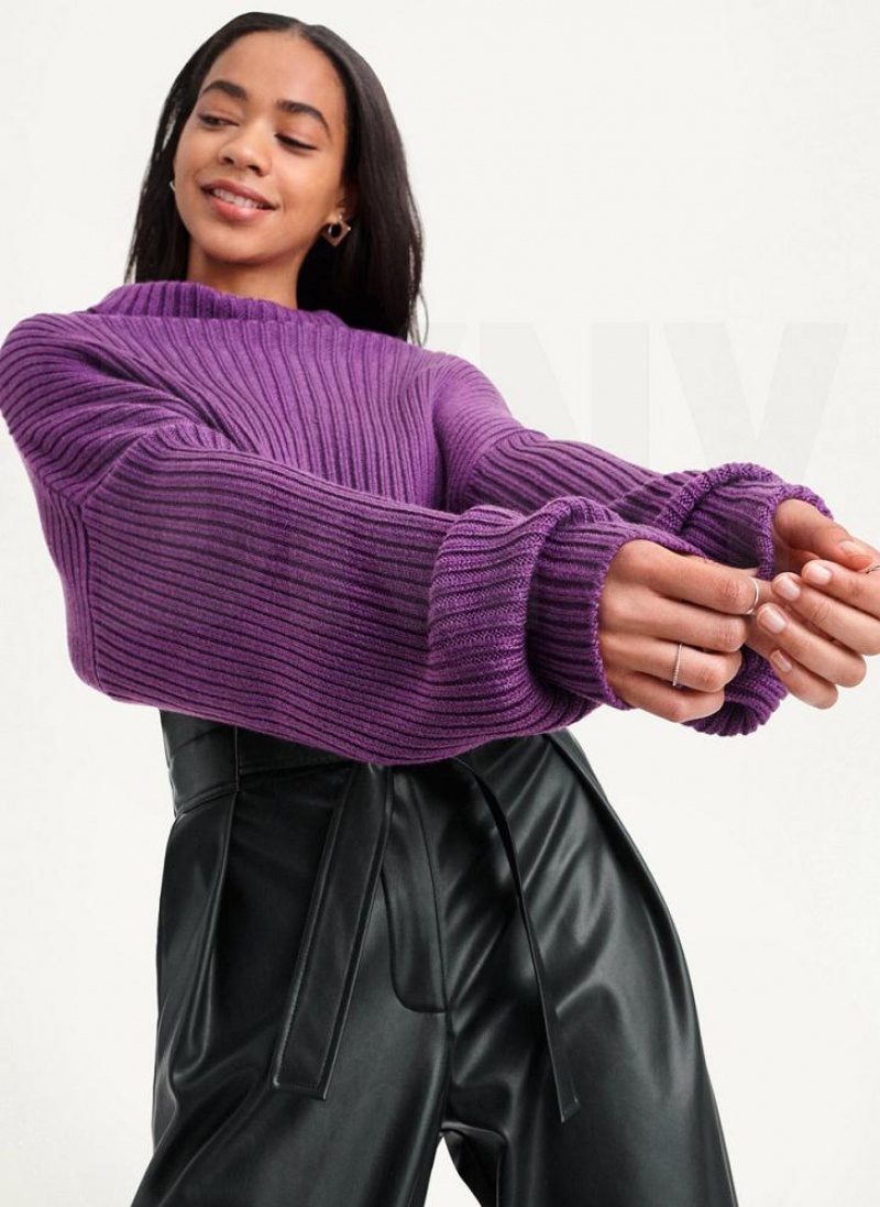 Purple Women's DKNY Cropped Turtleneck Sweaters | Australia-D0821