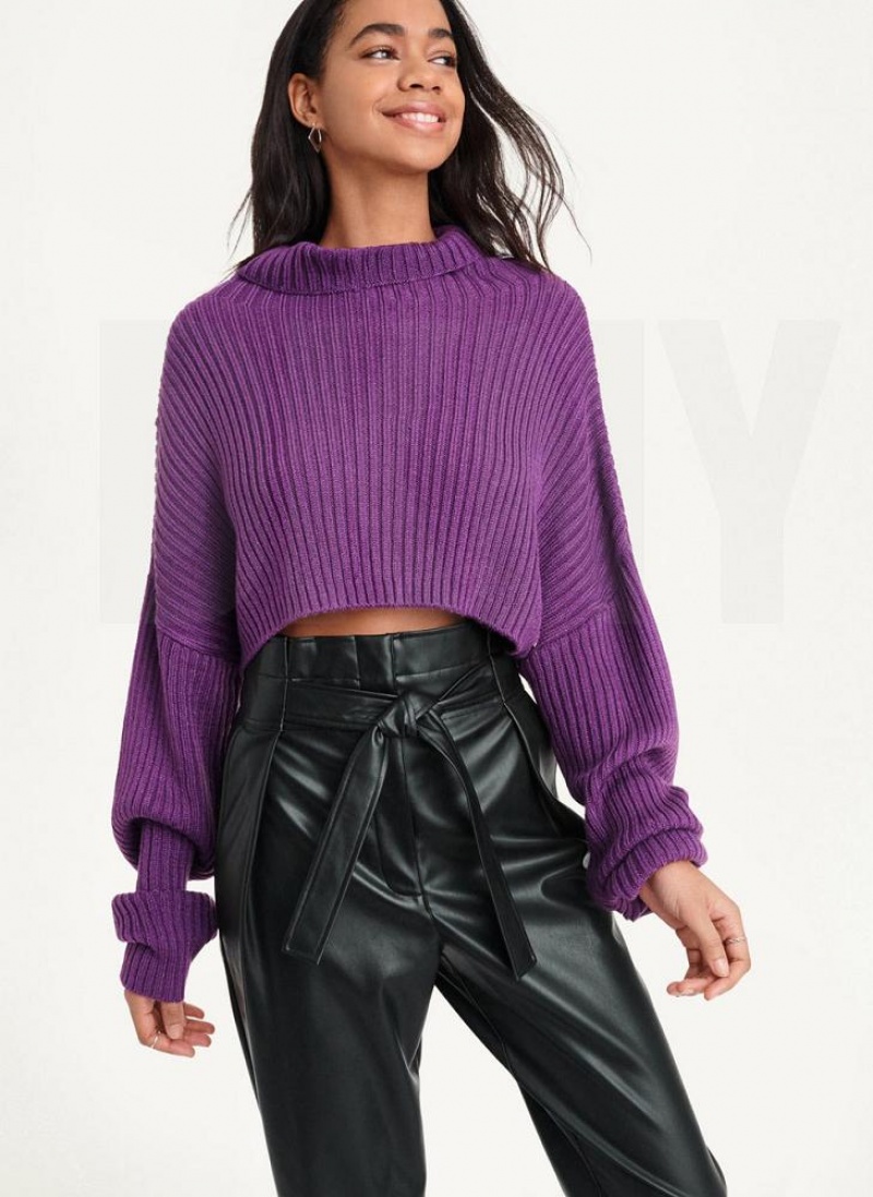 Purple Women\'s DKNY Cropped Turtleneck Sweaters | Australia-D0821