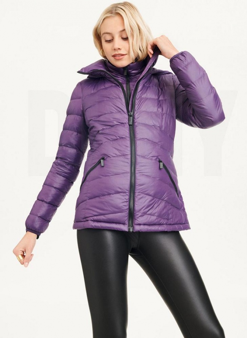 Purple Women's DKNY Packable Puffer Jacket | Australia-D0862