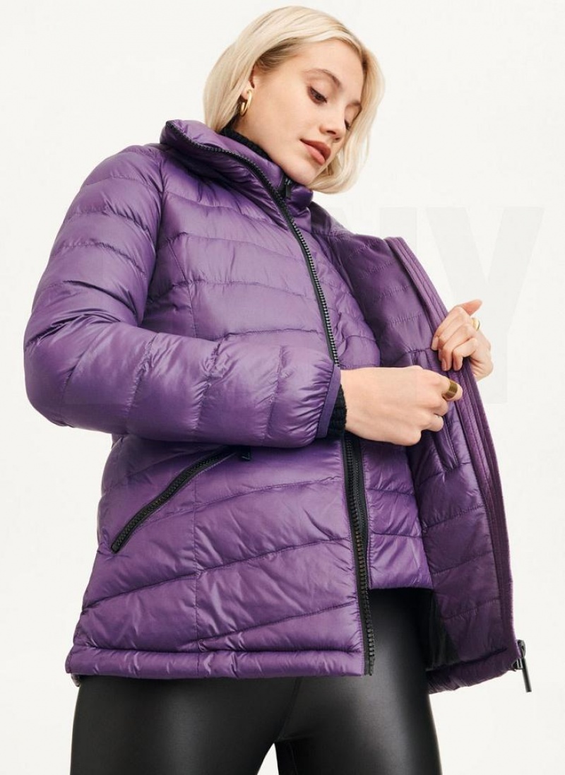 Purple Women's DKNY Packable Puffer Jacket | Australia-D0862