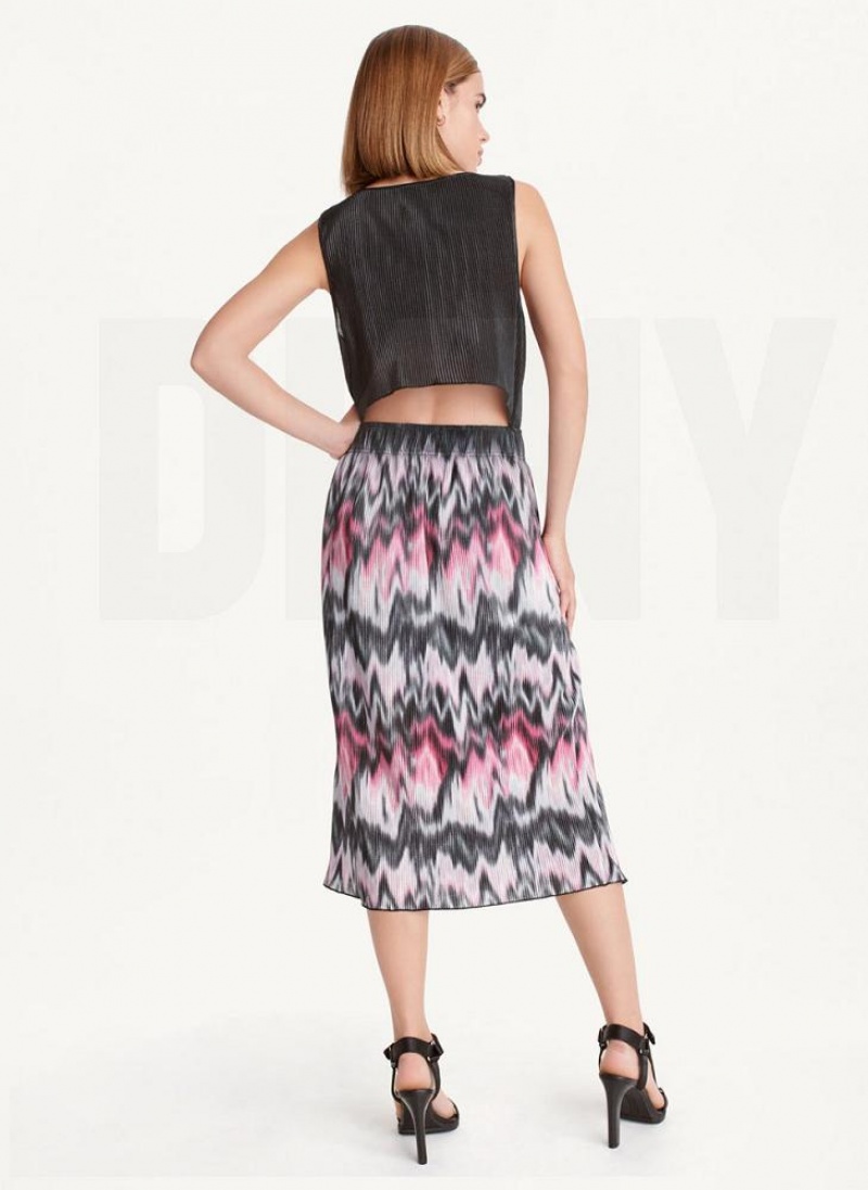 Purple Women's DKNY Printed Pleated Dresses | Australia-D1008