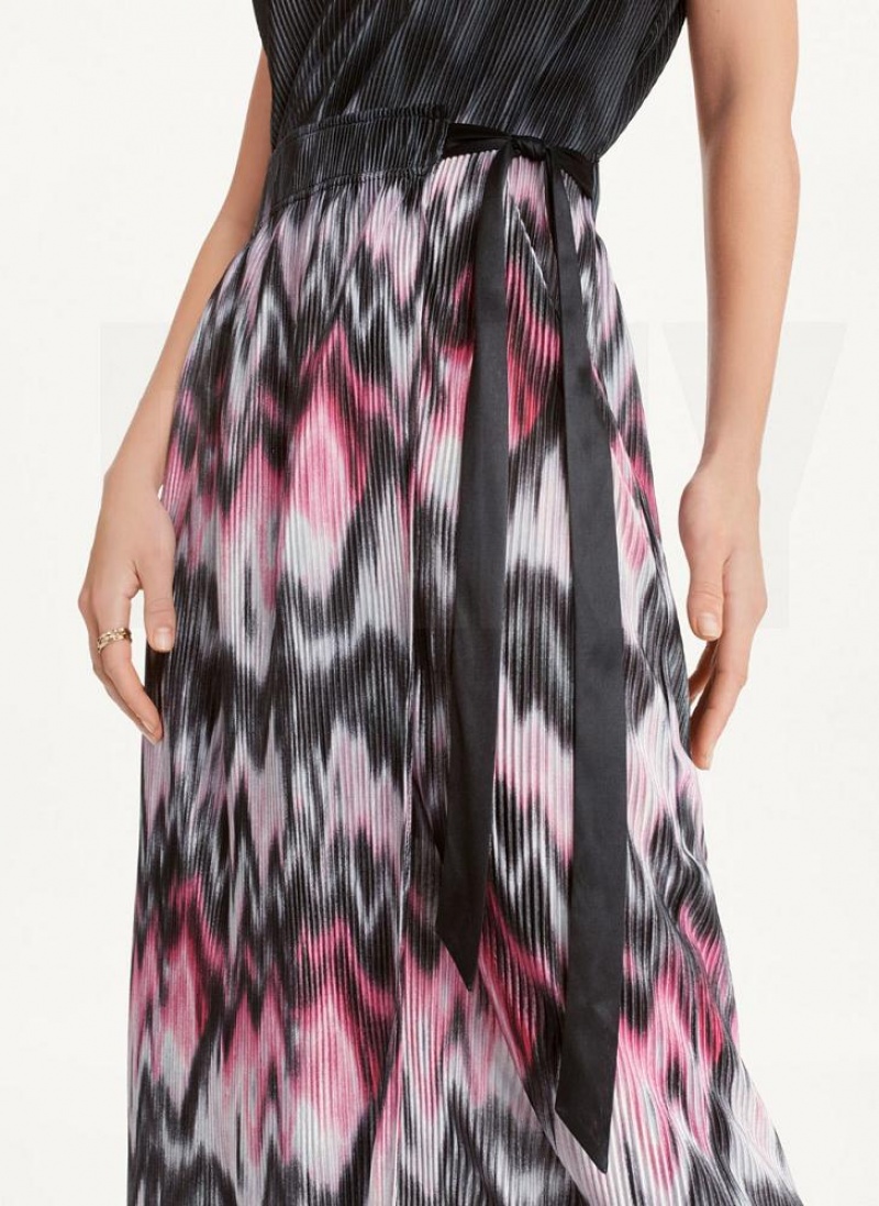 Purple Women's DKNY Printed Pleated Dresses | Australia-D1008