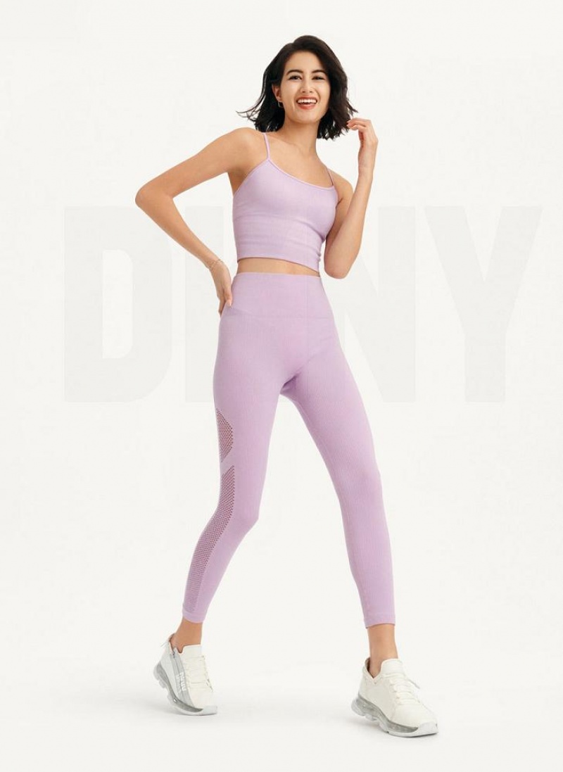 Purple Women's DKNY Rib Knit High Waisted Seamless Leggings | Australia-D0495