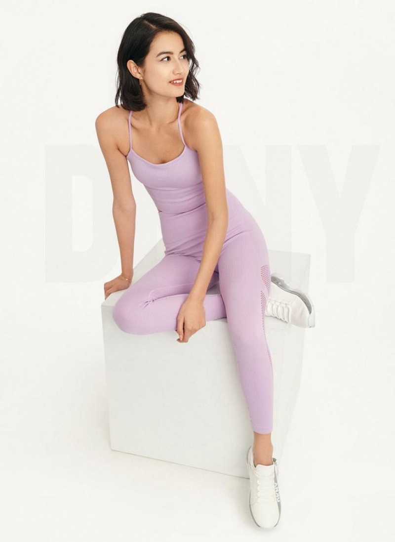Purple Women's DKNY Rib Knit High Waisted Seamless Leggings | Australia-D0495