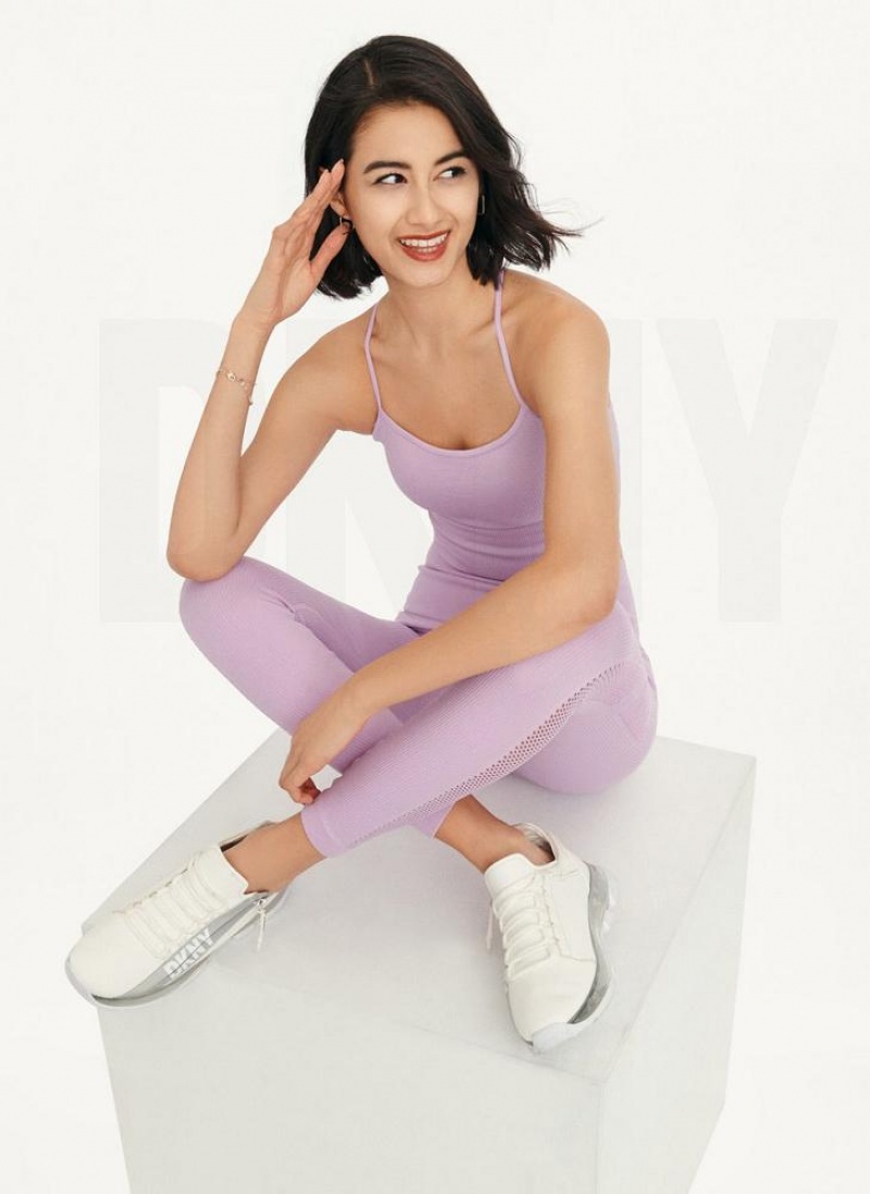 Purple Women's DKNY Rib Knit High Waisted Seamless Leggings | Australia-D0495