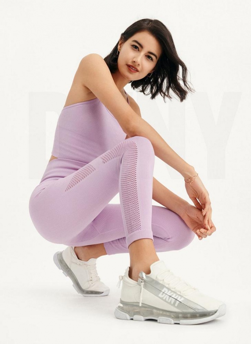 Purple Women's DKNY Rib Knit High Waisted Seamless Leggings | Australia-D0495