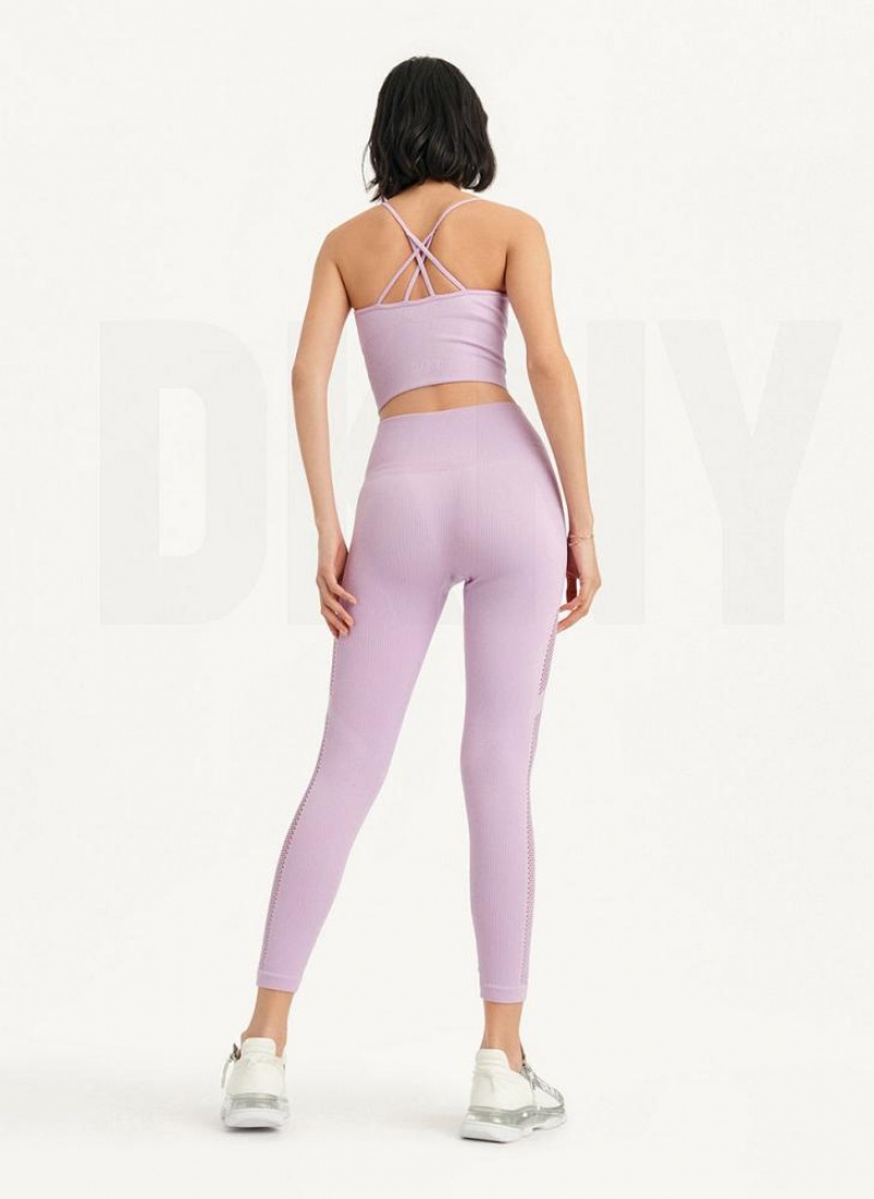 Purple Women's DKNY Rib Knit High Waisted Seamless Leggings | Australia-D0495