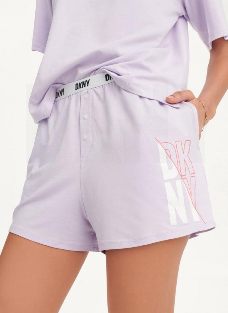 Purple Women's DKNY Top & Boxer Sleep Set Pajamas | Australia-D0247