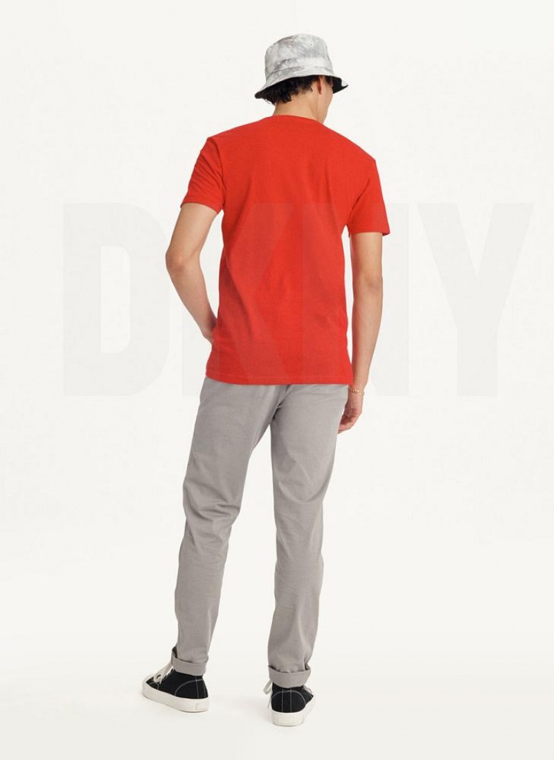 Red Men's DKNY Metallic Puff Logo T Shirts | Australia-D0409