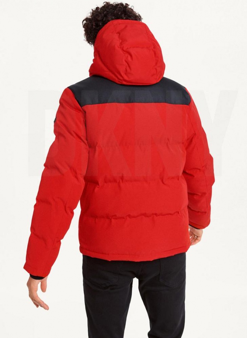 Red Men's DKNY Mixed Media Classic Puffer Jacket | Australia-D0703