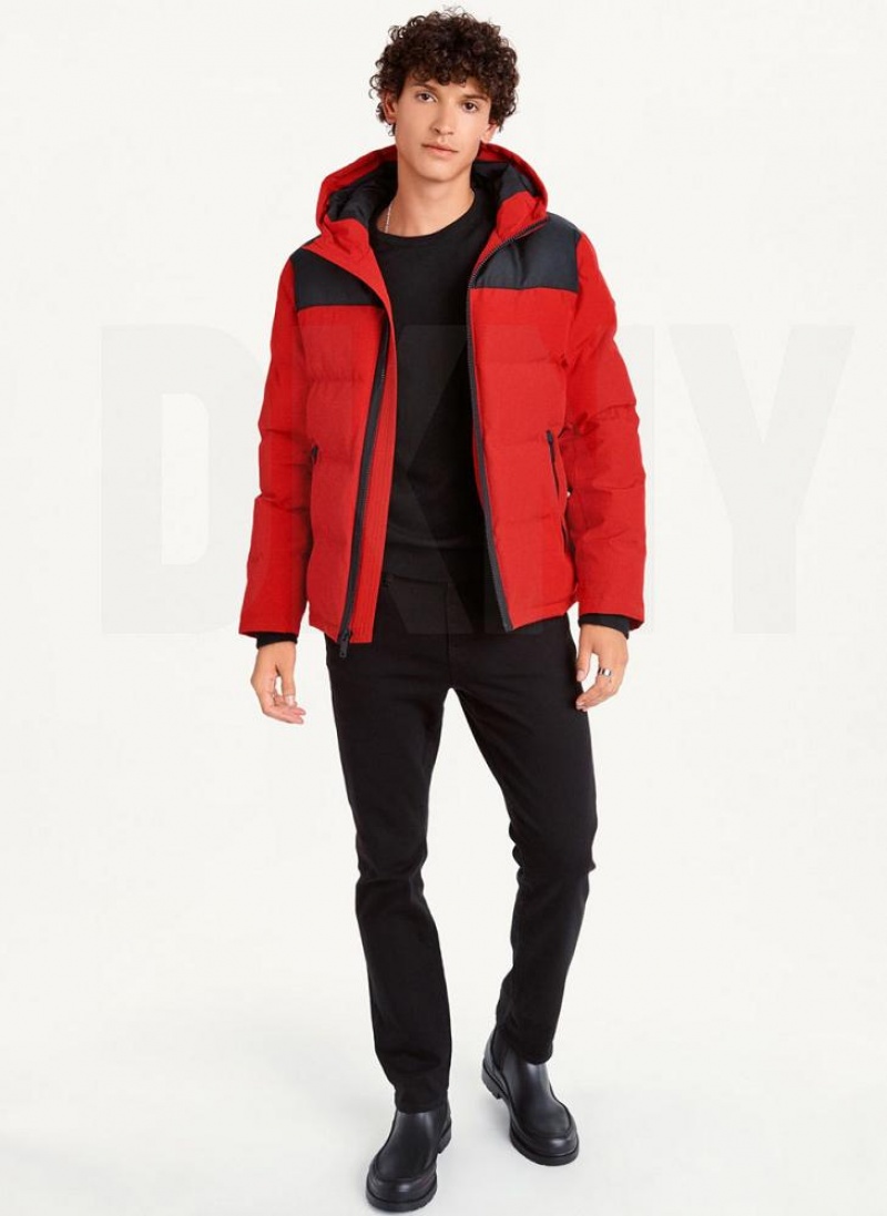 Red Men's DKNY Mixed Media Classic Puffer Jacket | Australia-D0703
