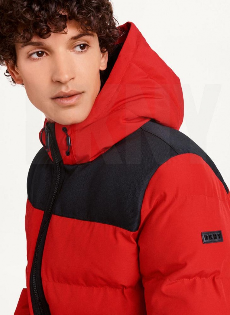 Red Men's DKNY Mixed Media Classic Puffer Jacket | Australia-D0703