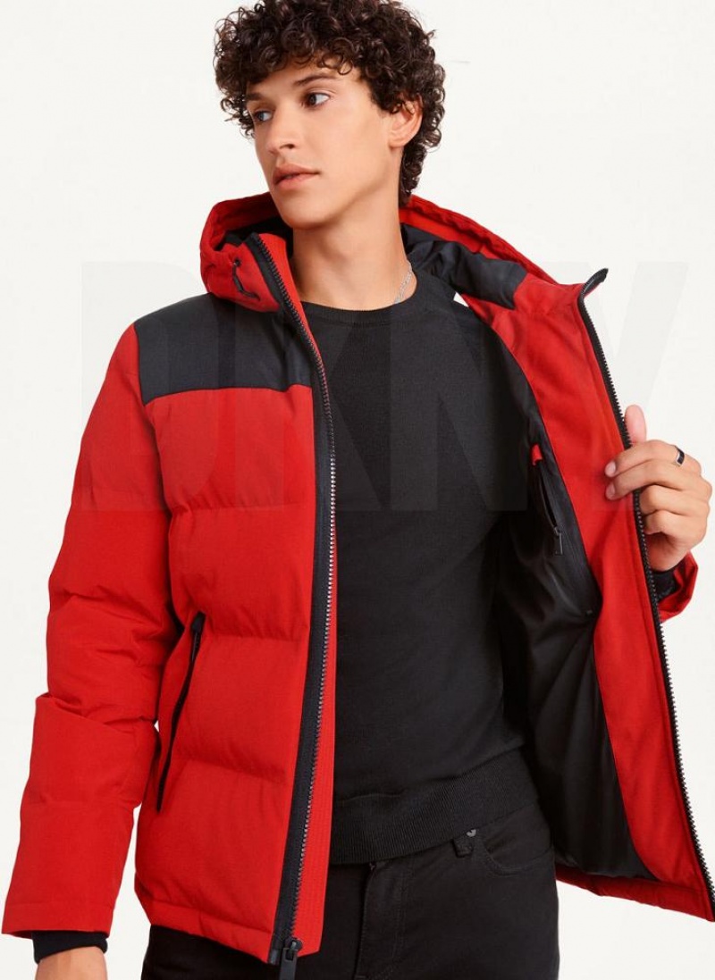 Red Men's DKNY Mixed Media Classic Puffer Jacket | Australia-D0703
