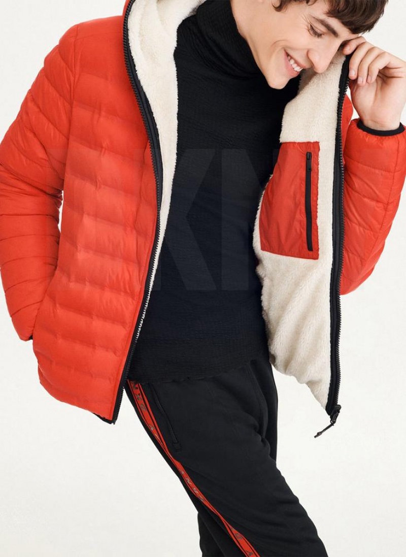 Red Men's DKNY Quilted Reversible Sherpa Jackets | Australia-D0551