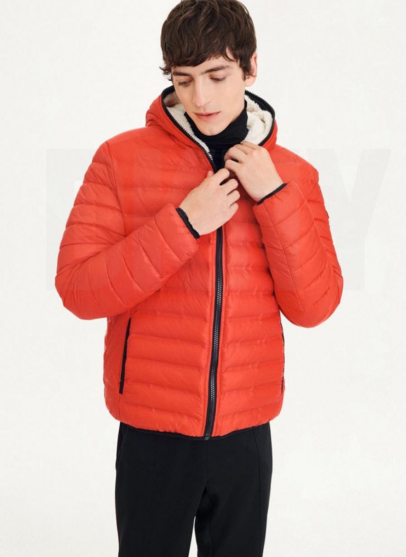 Red Men\'s DKNY Quilted Reversible Sherpa Jackets | Australia-D0551