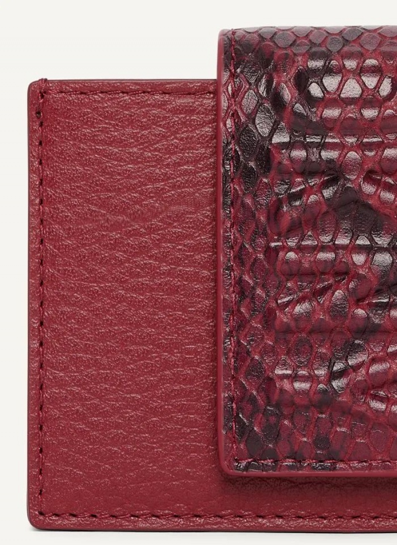 Red Men's DKNY Uptown Leather Card Case Wallets | Australia-D0356