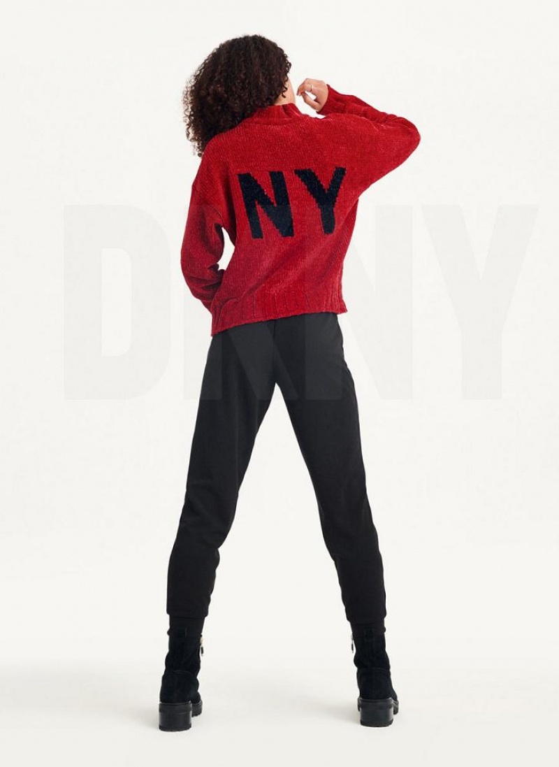 Red Women's DKNY Chunky Chenille Logo Sweaters | Australia-D1809