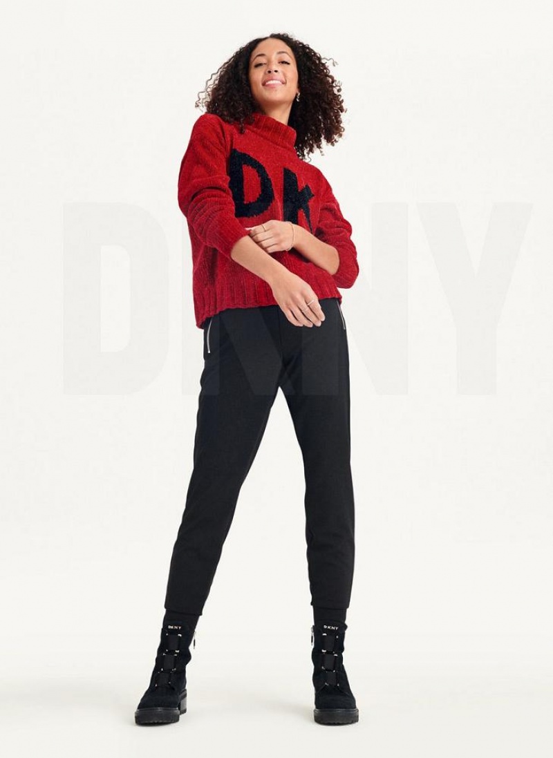 Red Women's DKNY Chunky Chenille Logo Sweaters | Australia-D1809